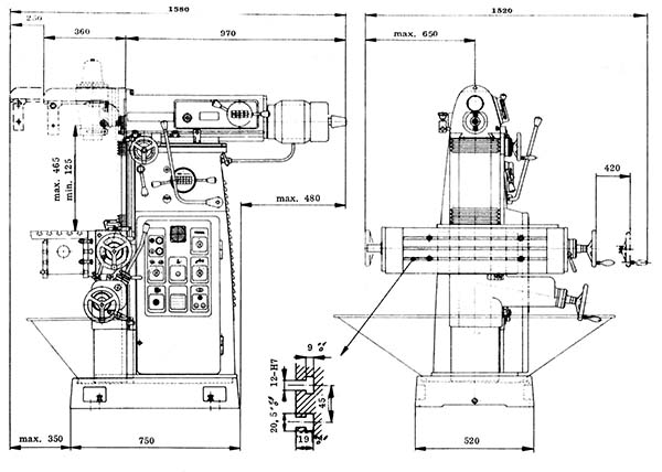 Габаритные розміри робочого простору фрезерного верстата Mikron WF2